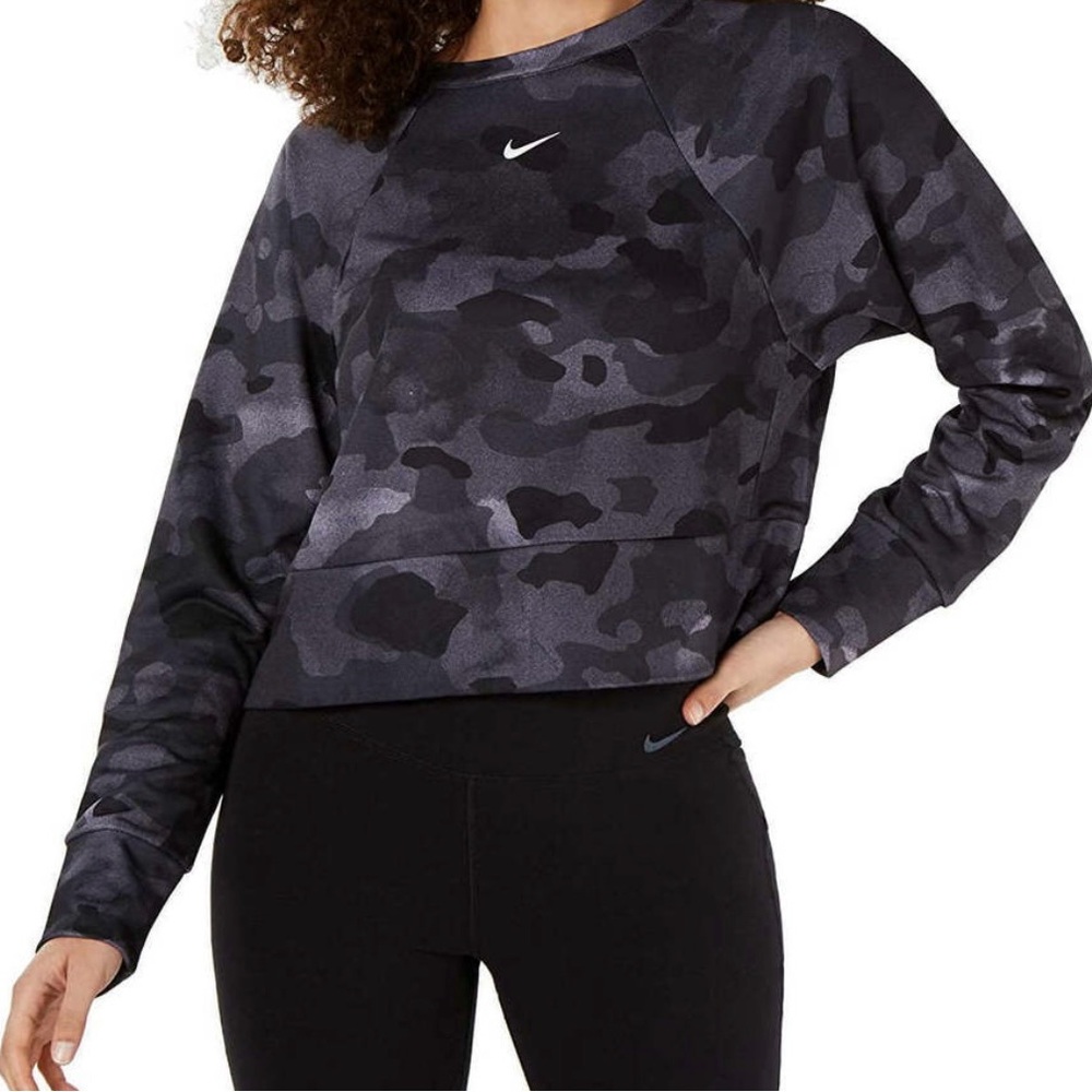 Nike Women's Black and Gray Camo Sweatshirt